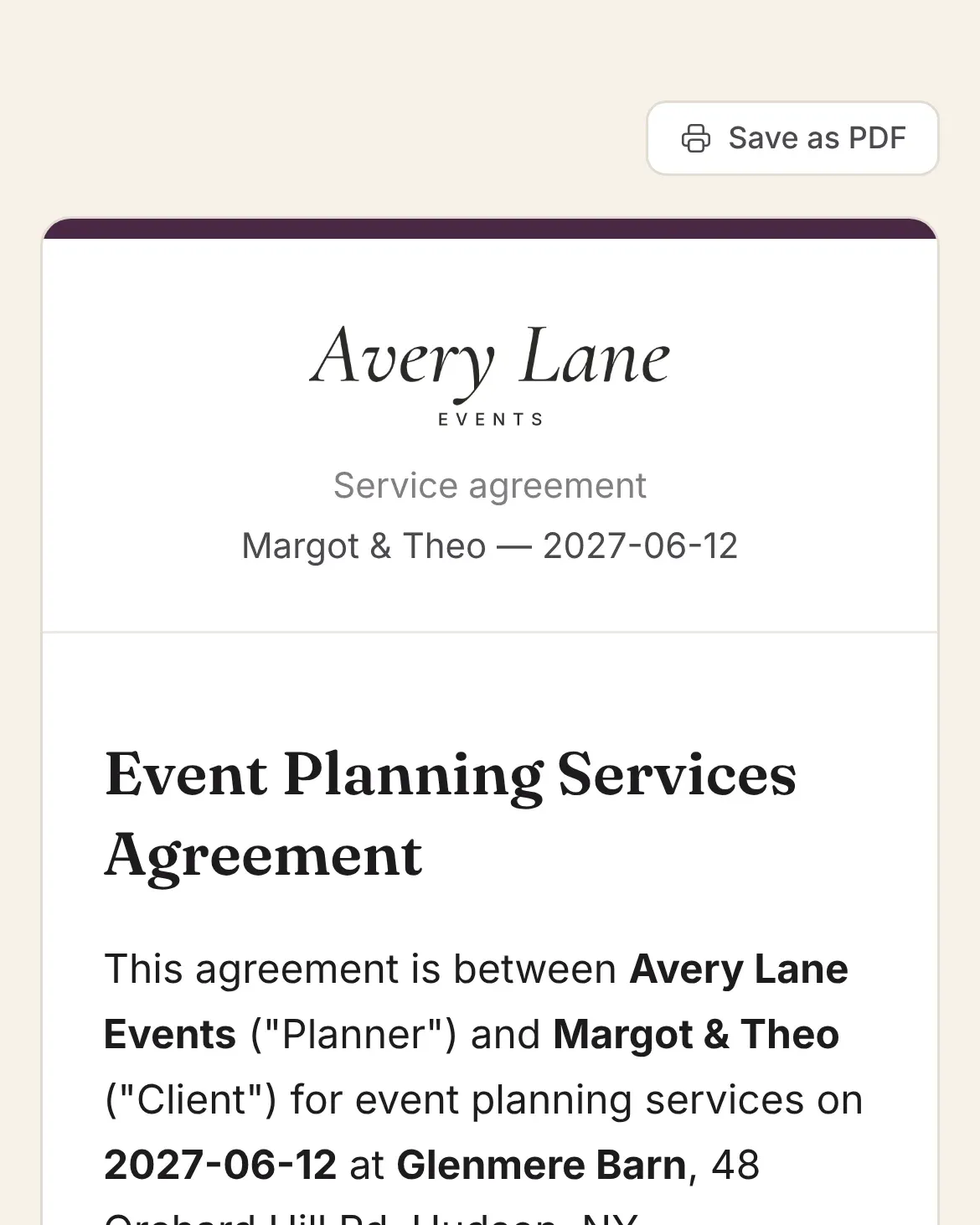 Contract signing page on a phone